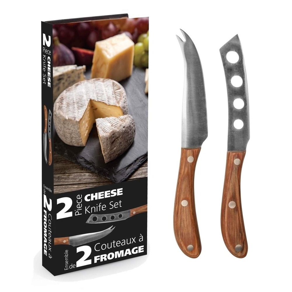 Danesco Cheese Knife Set Unisex OS Brown New 2 Piece Stainless Steel Wood Handle